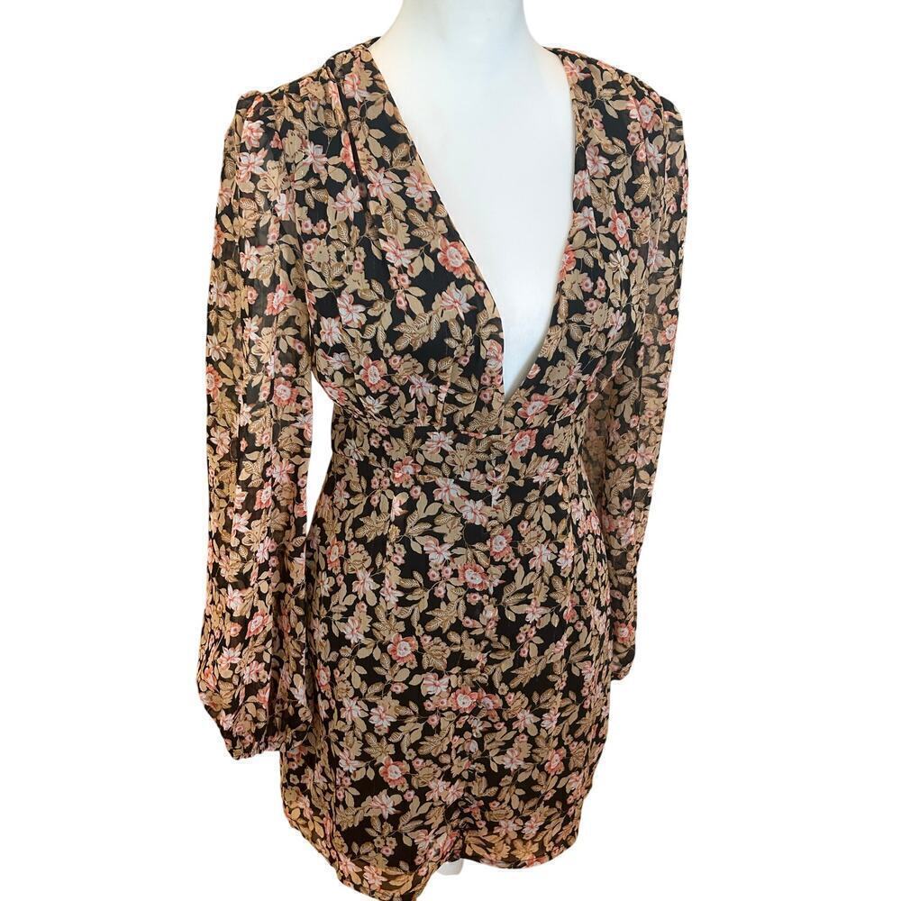 NASTY GAL BLOUSEN BROWN FLORAL LONG SLEEVE DRESS WOMENS SIZE 6 - Picture 2 of 12
